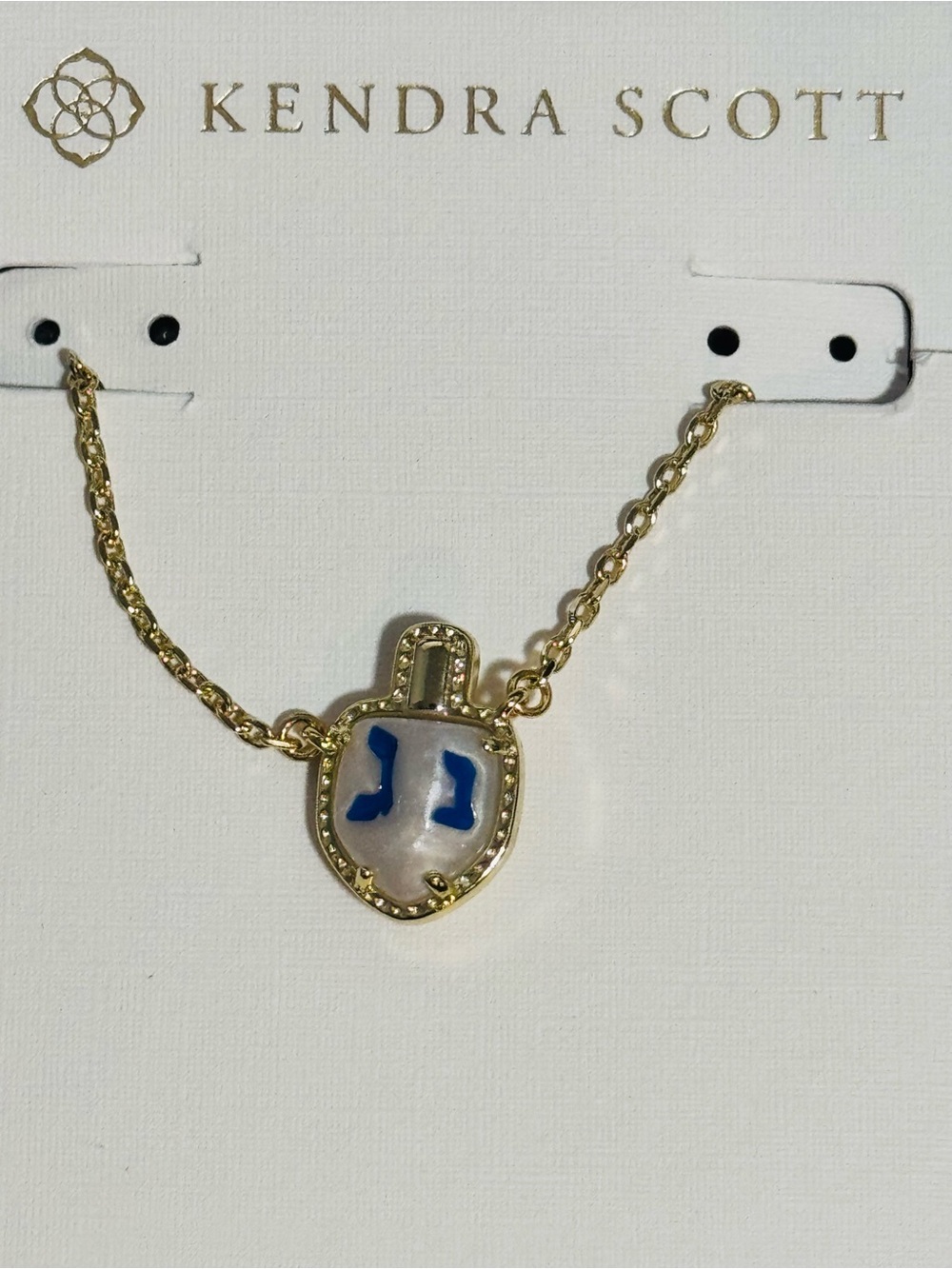 Kendra Scott Gold Ivory Mother of Pearl & Blue Enamel Dreidel Necklace Reversibl